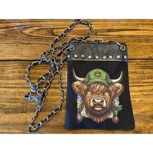 Highland Cow with Green Tractor Hat Western Women's‎ small Crossbody Purse